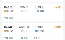 广州南到佛山西高铁时刻表几点？